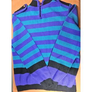 VINTAGE 80s VIVANTI Sweater Size 8 Purple And Blue Stripped Black